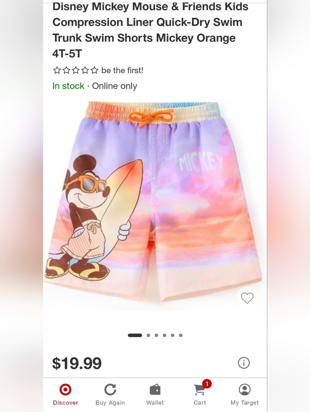 Mickey Mouse Surfboard Print Swim trunk Shorts Boys 4-5Y BNWT